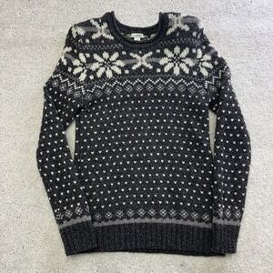 LL BEAN NORDIC LAMBS WOOL PULLOVER SNOWFLAKE & BIRDSEYE SWEATER XS
